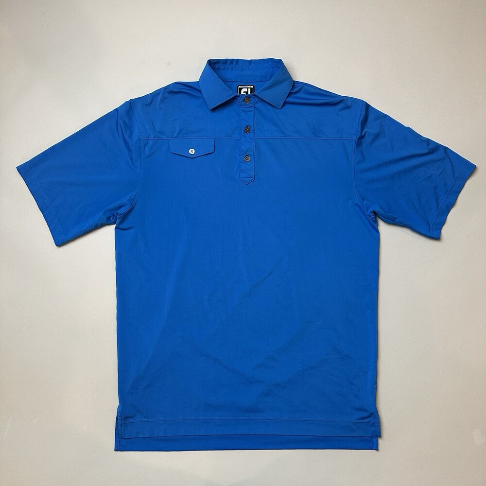 FootJoy Polo Shirt Mens Large Blue Short Sleeve Golf Stretch Athletic Pocket